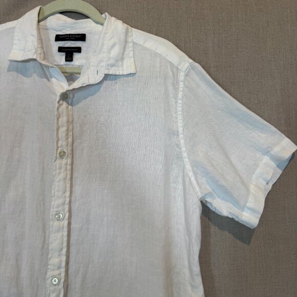 Banana Republic 100% Linen Short Sleeve Button Up Tall Large White Camden Fit - Picture 4 of 8